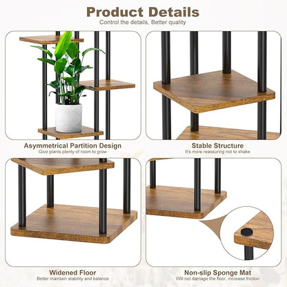 6 Tier Plant Stand Indoor, Thickened Metal Wood Corner Plant Shelf Stands - Image 4
