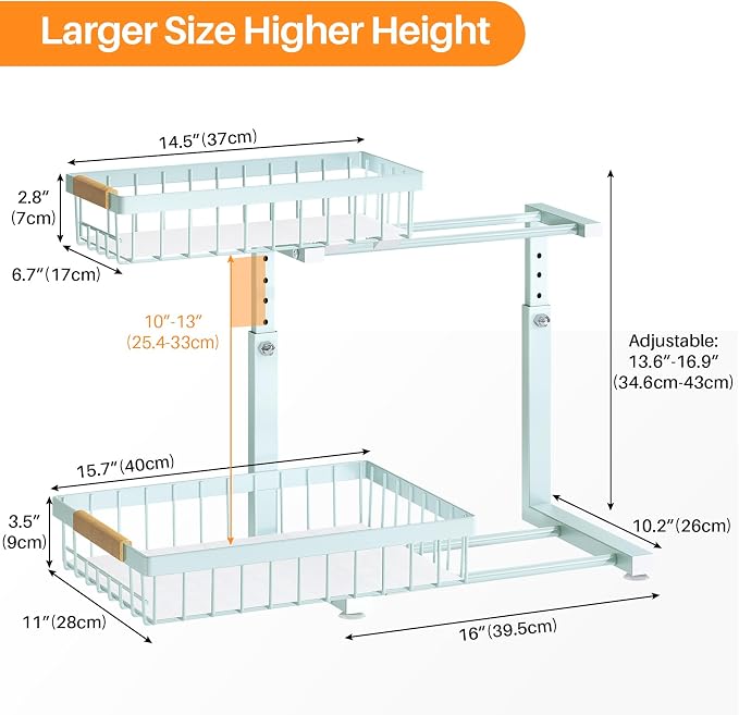 PXRACK Under Sink Organizer, Adjustable Height, 2 Tier Pull Out Under Cabinet - Image 8