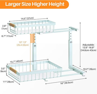 PXRACK Under Sink Organizer, Adjustable Height, 2 Tier Pull Out Under Cabinet - Image 8