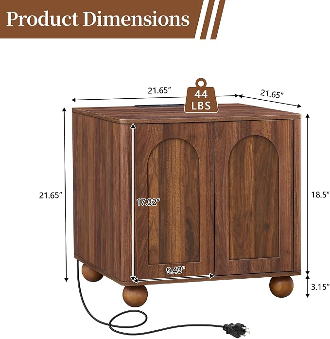 Bed Side Table Set of 2 with Charging Station, Mid Century Modern Nightstand - Image 2