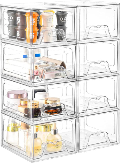 8 Pack Stackable Makeup Organizer, 4.4'' Tall Acrylic Bathroom Makeup Organizer by Stebopum