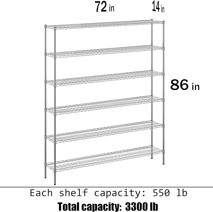 14" Deep x 72" Wide x 86" Height Wire Shelving Kit | 6-Tier | NSF Commercial - Image 3