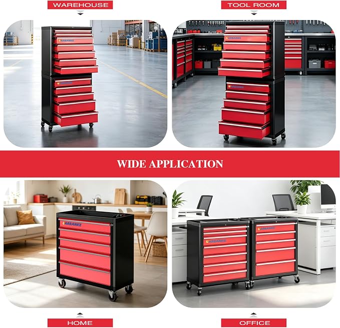 LARBANKE 12-Drawer Tool Chest Features 360° Swivel Castors and Locking - Image 8