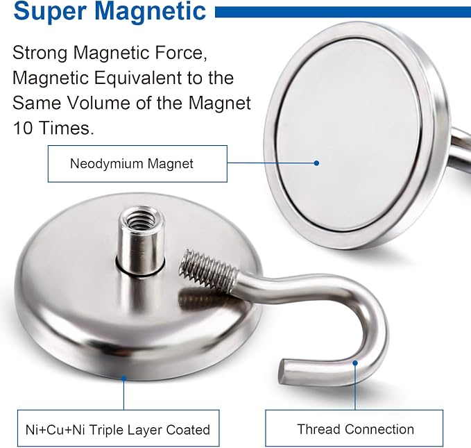 DIYMAG Strong Neodymium Magnetic Hooks, 120lbs Heavy Duty Rare Earth Magnets - Image 2