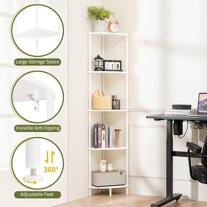 Yoobure Corner Shelf Stand, 5-Tier Bookshelf, Living Room, Narrow Display Shelf - Image 3