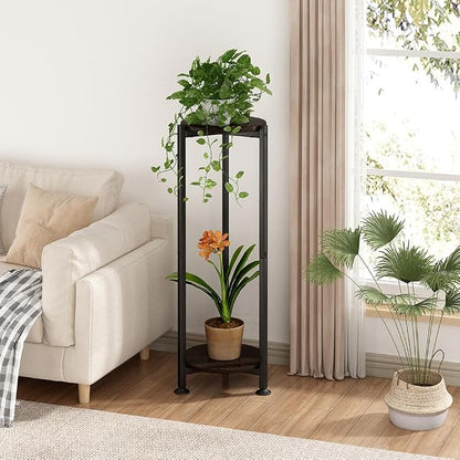 Plant Stand Indoor Outdoor 2 Tier Tall Metal Corner Storage Tiered Plant Shelf - Image 2