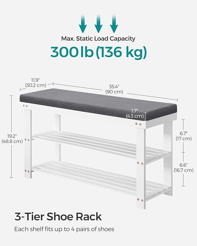 SONGMICS Bamboo Shoe Bench, 3-Tier Shoe Rack Organizer - Image 3