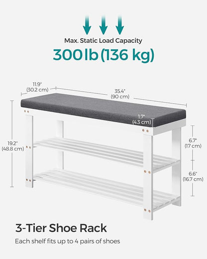 SONGMICS Bamboo Shoe Bench, 3-Tier Shoe Rack Organizer - Image 3