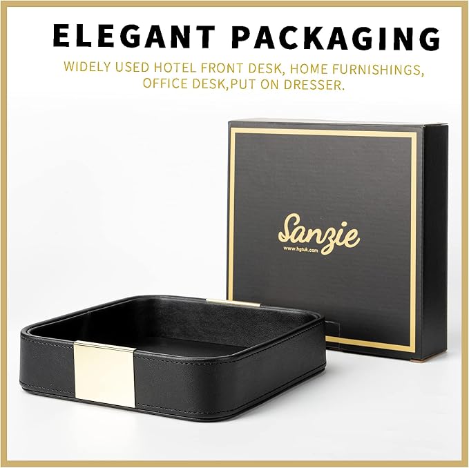 SANZIE Luxury Leather Desktop Storage Small Catchall Organizer Decorative Tray - Image 4