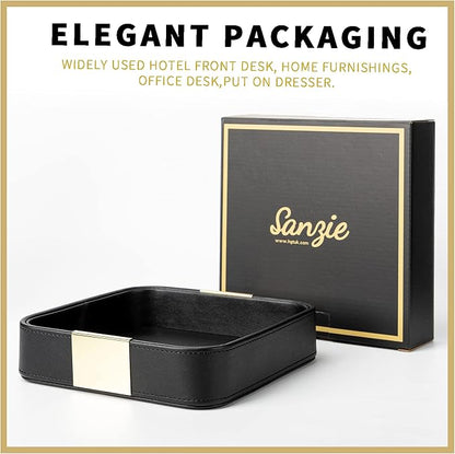 SANZIE Luxury Leather Desktop Storage Small Catchall Organizer Decorative Tray - Image 4