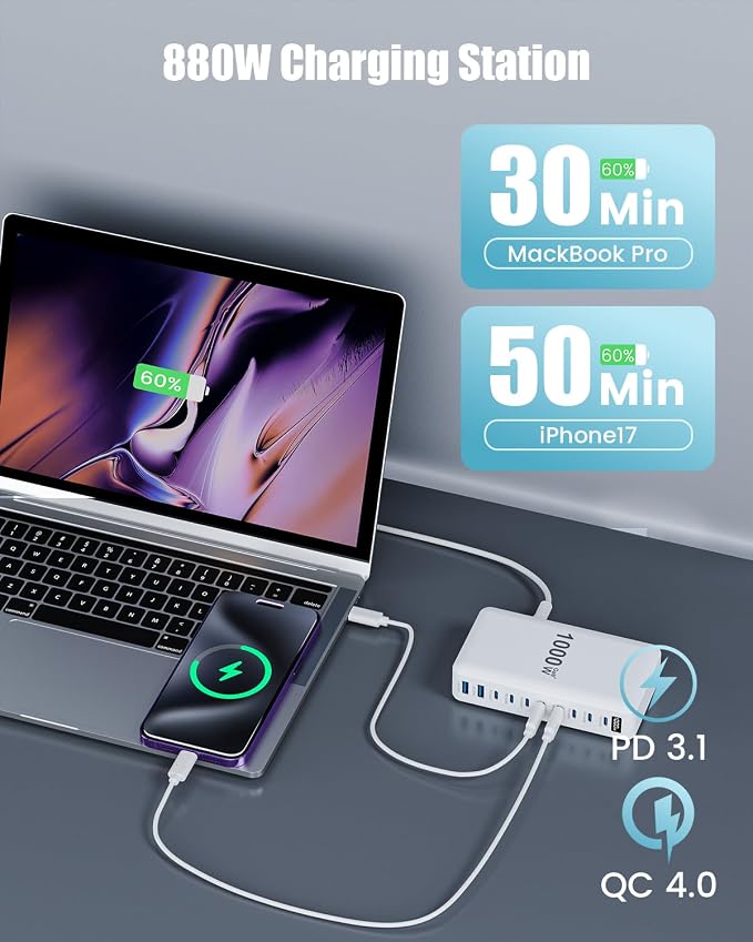USB C Charger 1000W USB C Charger Block, Upgraded GaN IV 10-Port Charging - Image 4