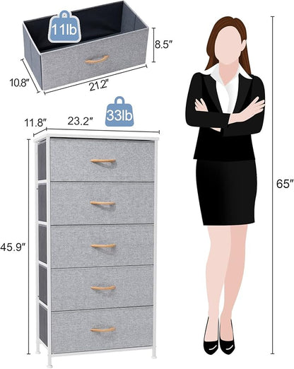 Tall Dresser, Wide Vertical Fabric Storage Organizer, 5 Drawer | Sturdy Steel - Image 3