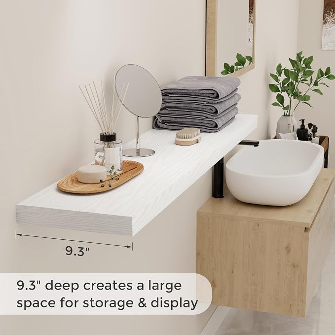 Fun Memories White Floating Shelves 48 Inch Long, Wood Wall Shelves 48x9.3x1.5 - Image 4