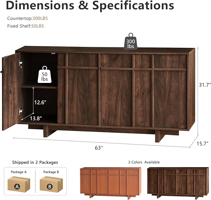 63" Sideboard Buffet Cabinet - Image 2