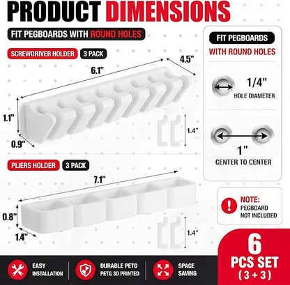 Junkin 6 Pcs Pegboard Screwdriver Holder and Pliers Organizer Set, Pegboard - Image 2