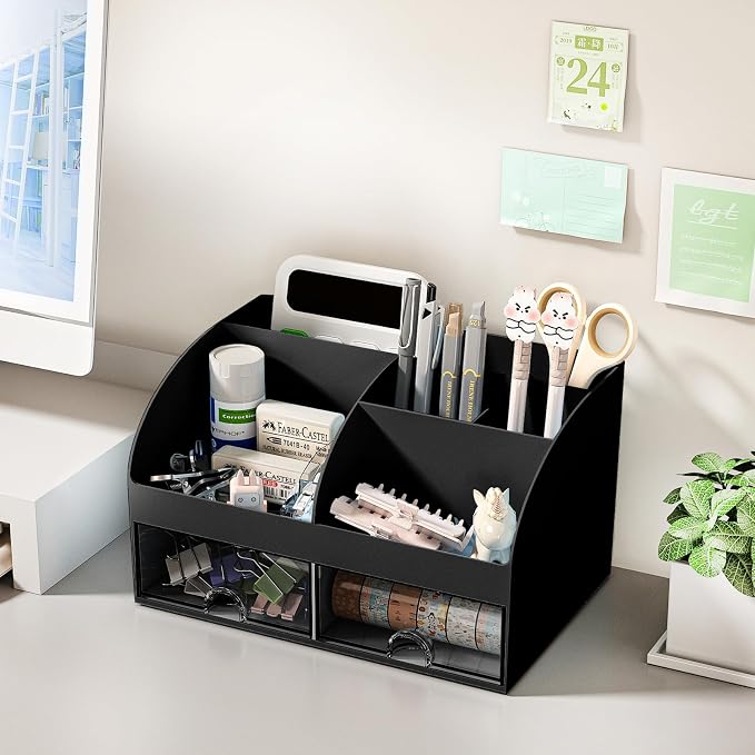 COMFYROOM Desk Organizer with 6 Compartments and 2 Drawers, Plastic Makeup - Image 4