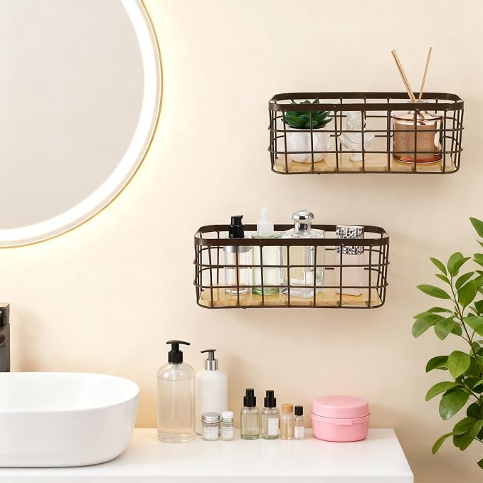 Dicunoy Set of 2 Small Wire Baskets, Narrow Rustic Storage Bin - Image 7