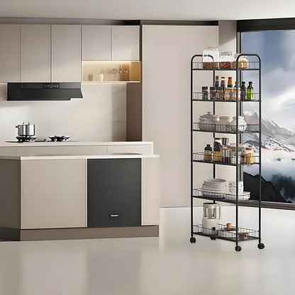 6-Tier Slim Storage Cart with Wheels, 10in Wide Black Narrow Rolling Shelf - Image 4