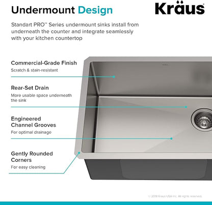 Kraus KHU111-25 Standart PRO 16 Gauge Undermount Single Bowl Stainless Steel - Image 23