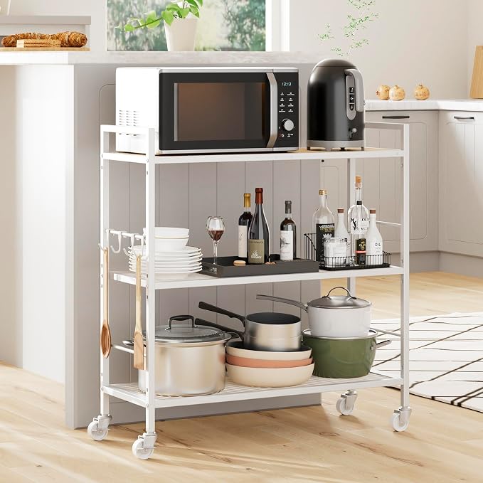 3-Tier Metal Storage Rack with Industrial Wheels, Mesh Shelving Unit with - Image 8