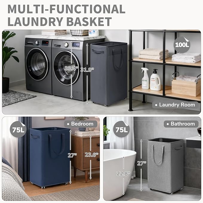 CHICVITA 100L Large Rolling Laundry Basket - Image 6