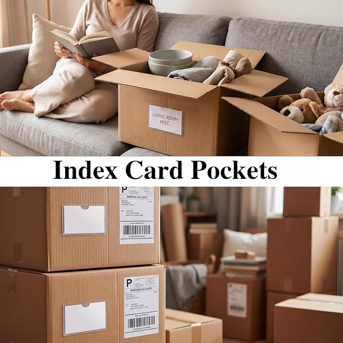 56 Pack Clear Adhesive Index Card Holders 2" x 3.5" Label Pockets | Top-Opening - Image 5