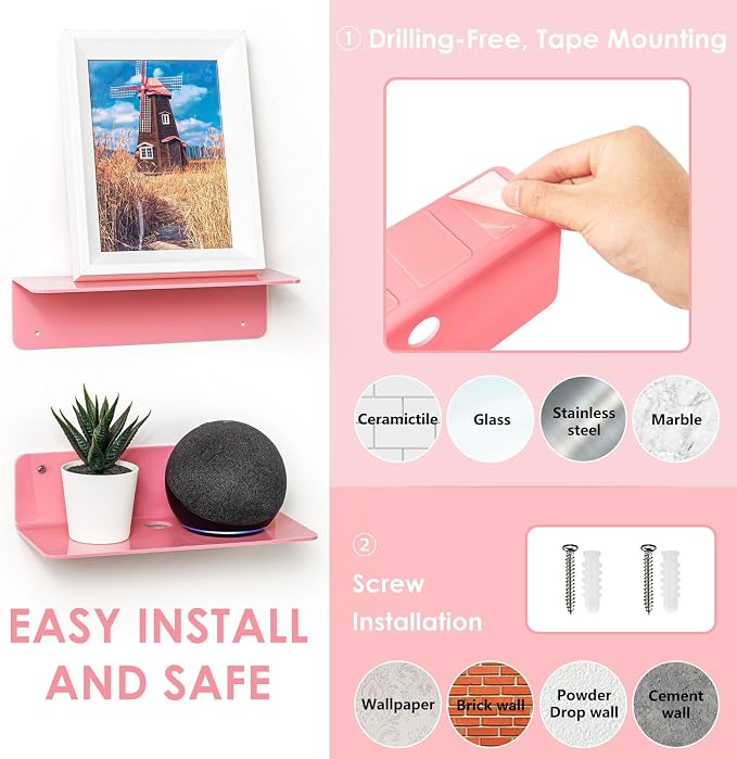 OAPRIRE Pink Acrylic Floating Shelves Set of 2 - Image 4