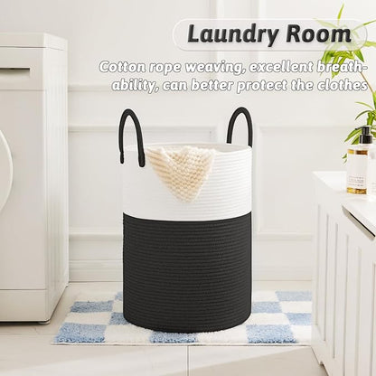 Laundry Basket, Woven Cotton Rope Laundry Hamper, 40L - Image 2