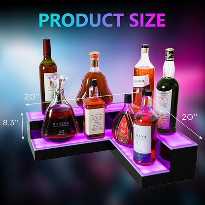 Corner Led Lighted Liquor Bottle Display Shelf, 20 Inch 2 Tier Whiskey Rack - Image 3