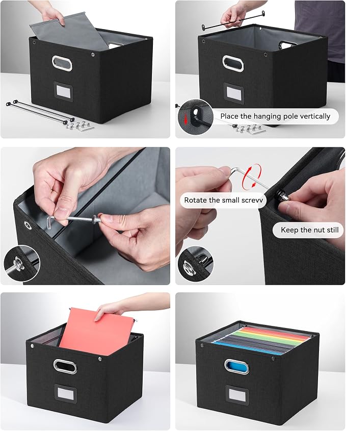File Organizer Box with Lid, Large Hanging Filing Box with Mesh Pocket - Image 5