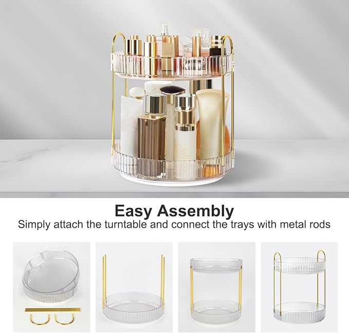 360 Rotating Makeup Organizer for Vanity, 2 Tier Perfume Skincare Organizers - Image 6
