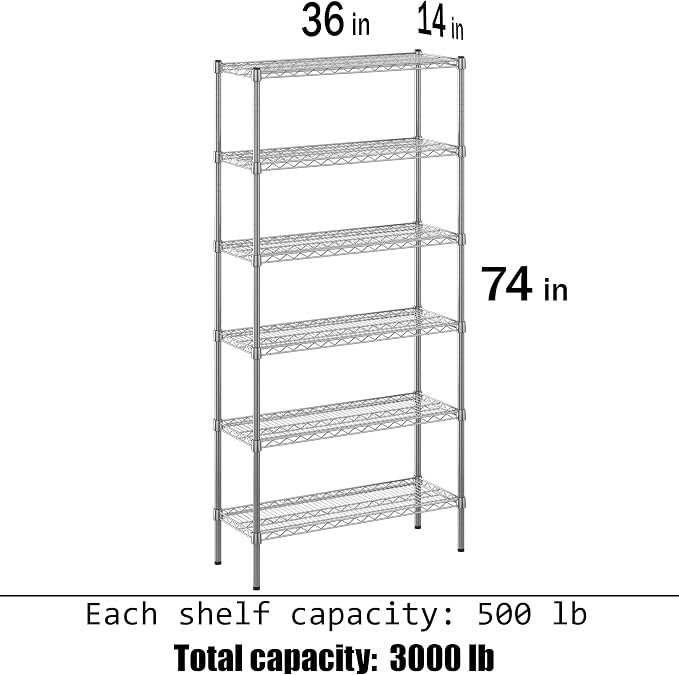 14" Deep x 36" Wide x 74" Height Wire Shelving Kit | 6-Tier | NSF Commercial - Image 3
