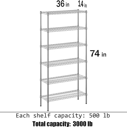 14" Deep x 36" Wide x 74" Height Wire Shelving Kit | 6-Tier | NSF Commercial - Image 3
