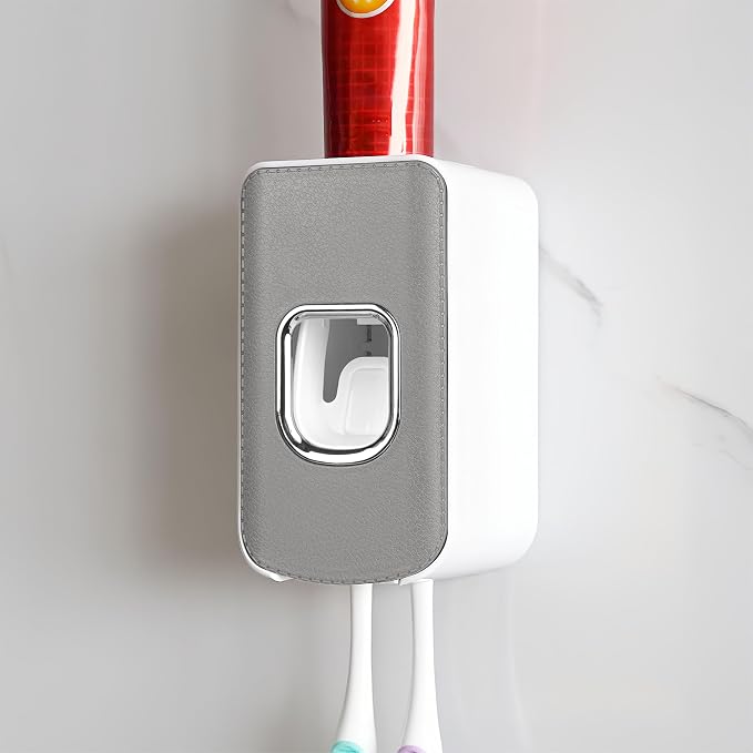 2 Slot Plastic Toothbrush Holder and Toothpaste Dispenser Wall Mounted by LUEXBOX