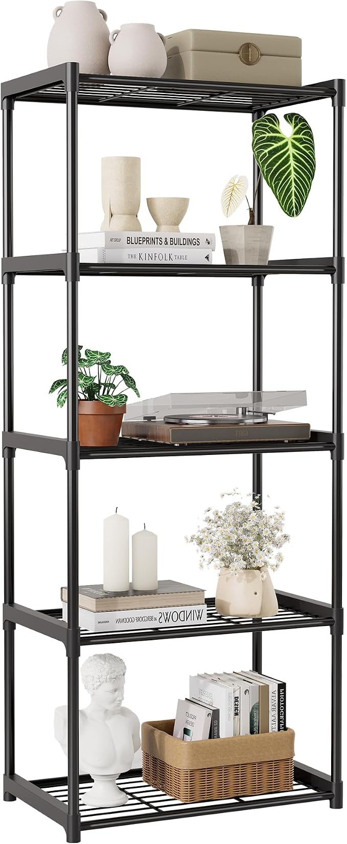 5-Tier Storage Shelves with Plastic Connectors – Metal Shelf Organizer by Unknown