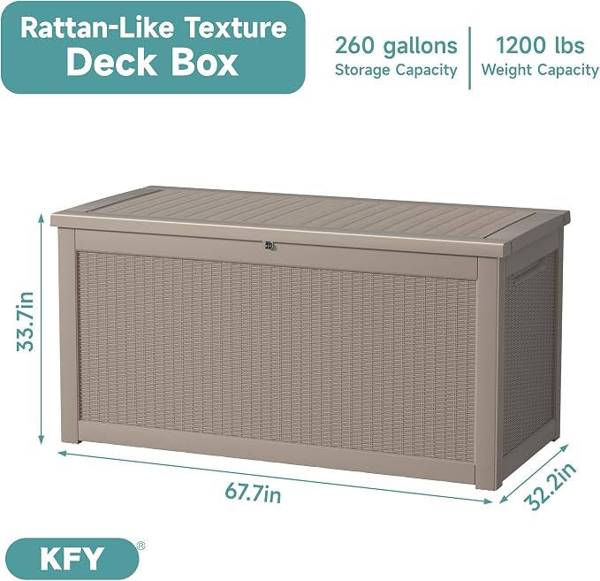 260 Gallon Waterproof Outdoor Storage Box, UV Resistant Resin Deck Box - Image 2