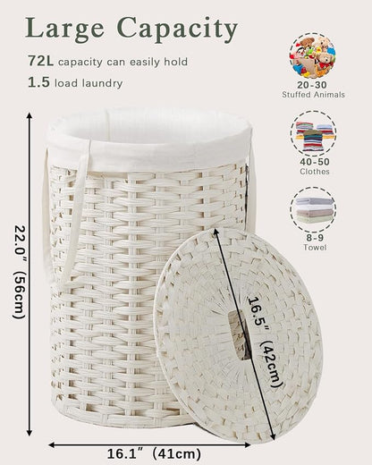Laundry Hamper with Lid Laundry Basket with Lid 19.0 Gal Round Wicker Laundry - Image 4