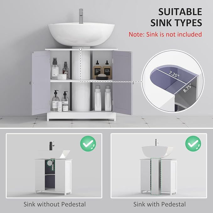 kleankin 23.5" Pedestal Sink Storage Cabinet, Freestanding Bathroom Under Sink - Image 4