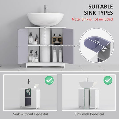 kleankin 23.5" Pedestal Sink Storage Cabinet, Freestanding Bathroom Under Sink - Image 4