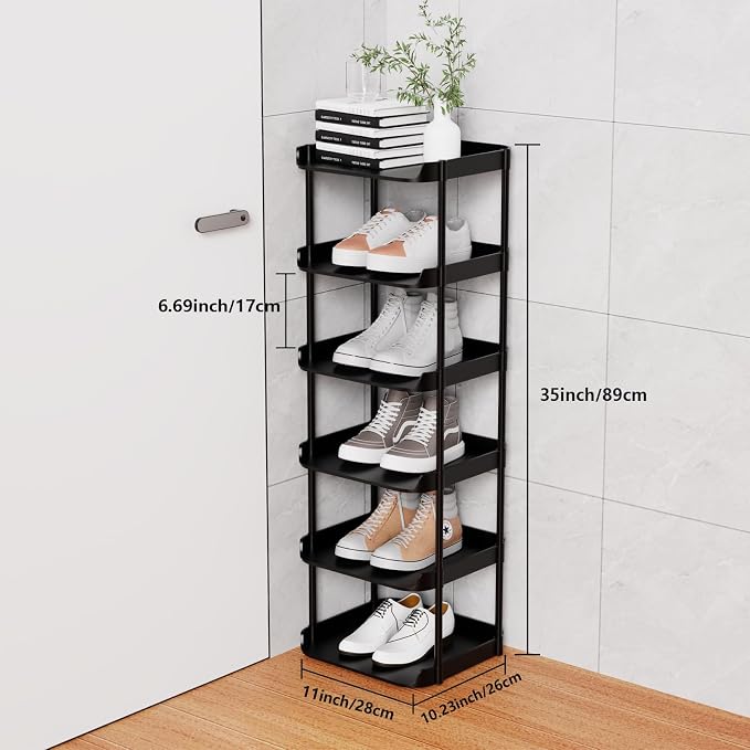 6 Tier Vertical Narrow Shoe Rack, Stackable Tall Skinny Shoerack, Compact - Image 3