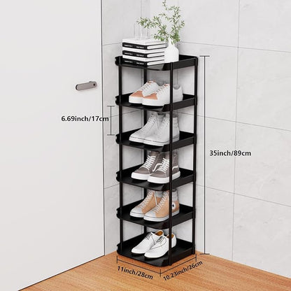 6 Tier Vertical Narrow Shoe Rack, Stackable Tall Skinny Shoerack, Compact - Image 3