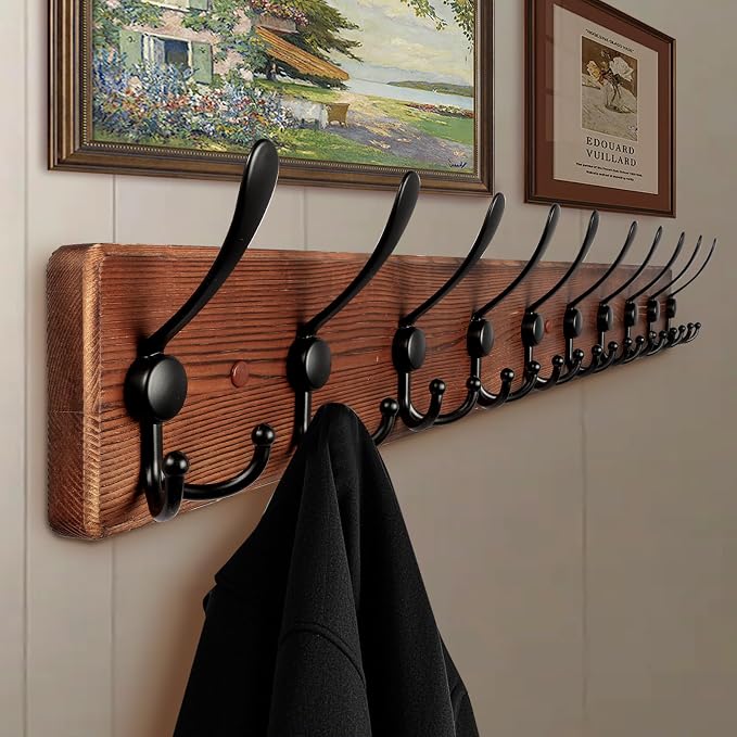 Large Coat Rack Wall Mount 38.6'' Rustic Wood Coat Rack Hook Long Coat Hooks - Image 4