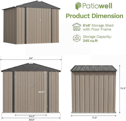 Patiowell 8x6 FT Outdoor Storage Shed - Image 2