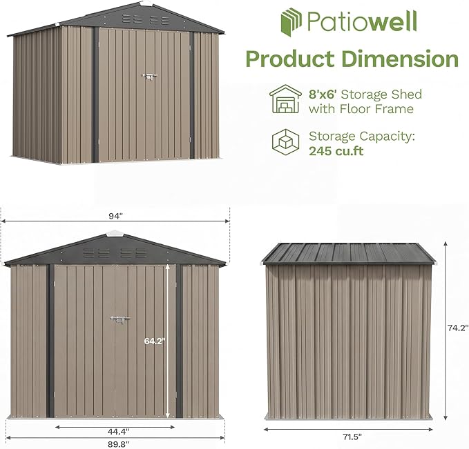 Patiowell 8x6 FT Storage Shed - Image 2