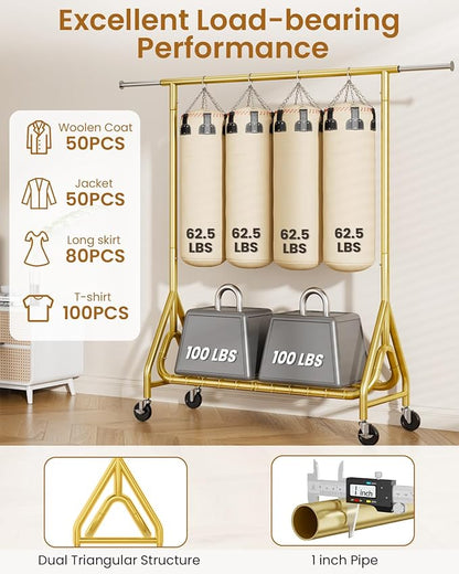 Heavy Duty Clothes Rack, Metal Clothing Rack Load 450 LBS, Rolling Coat Racks - Image 5