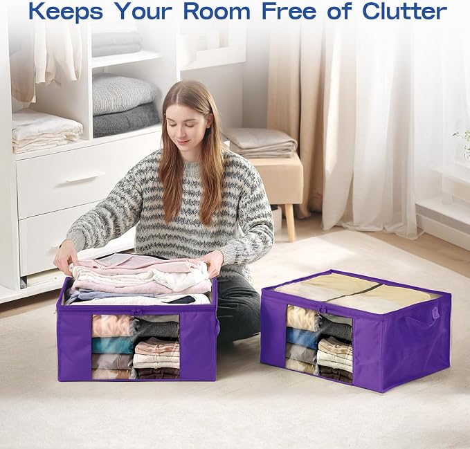 Clothes Storage Bags, Foldable Thick Fabric Blanket Storage Bags, Large Clear - Image 6