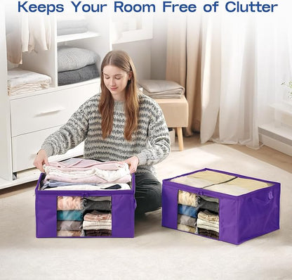 Clothes Storage Bags, Foldable Thick Fabric Blanket Storage Bags, Large Clear - Image 5