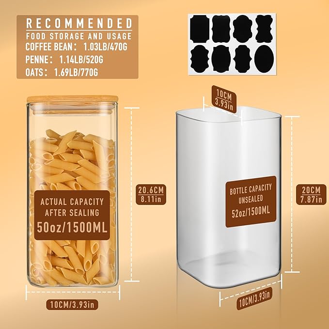 52oz Airtight Glass Square Storage Canister - Image 2
