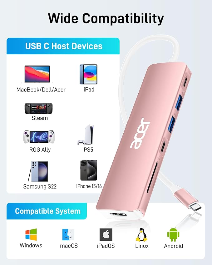 Acer USB C Hub, 7 in 1 USB-C to HDMI Multi-Port Adapter, 2 USBA 3.1 GEN1 and - Image 7
