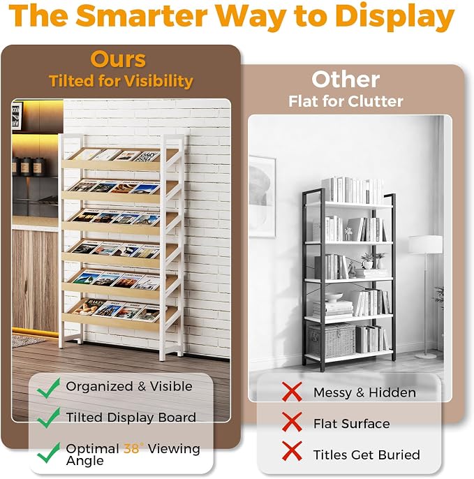 6-Tier Floor Standing Magazine Rack, Modern Literature Display Stand, Heavy - Image 4